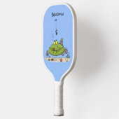 Grappig vethongerige groene visvisserij-cartoon pickleball paddle (Links)