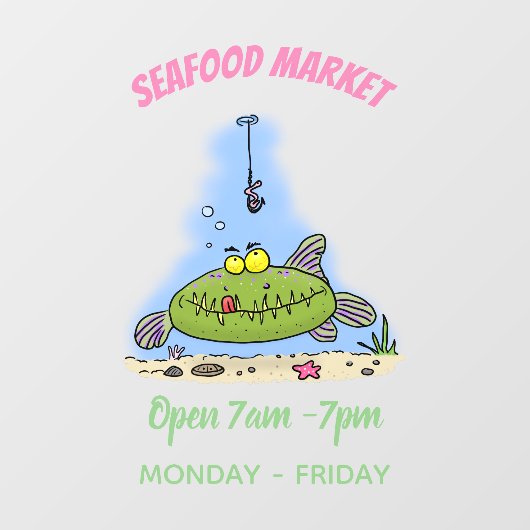 Grappig vethongerige groene visvisserij-cartoon raamsticker (Vel)