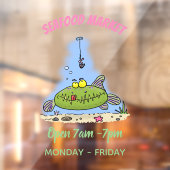 Grappig vethongerige groene visvisserij-cartoon raamsticker (Vel 2)