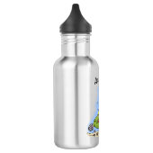 Grappig vethongerige groene visvisserij-cartoon waterfles (Links)