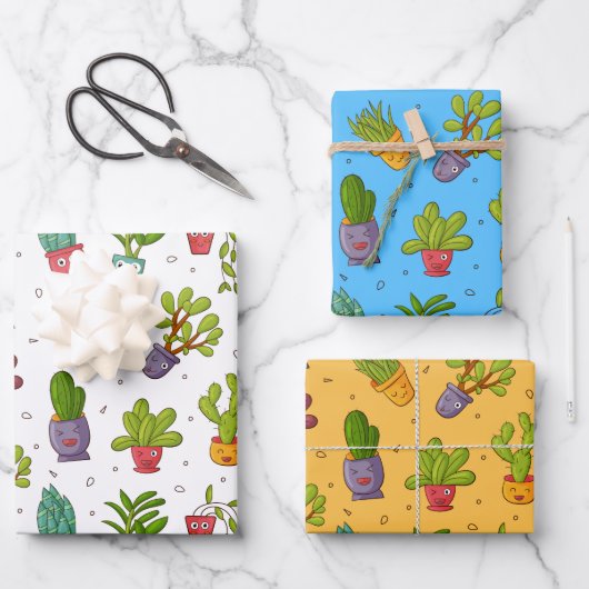Grappig vetplant cactus inpakpapier set vel (Voorkant)