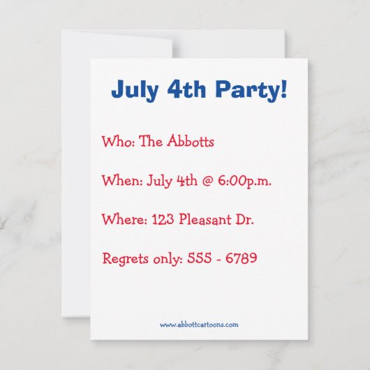 Grappig vierde uitnodiging van juli (Achterkant)