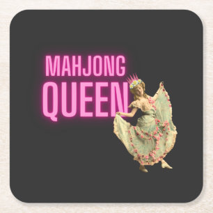 Grappig Vintage Mahjong Queen  Vierkante Kartonnen Onderzetter