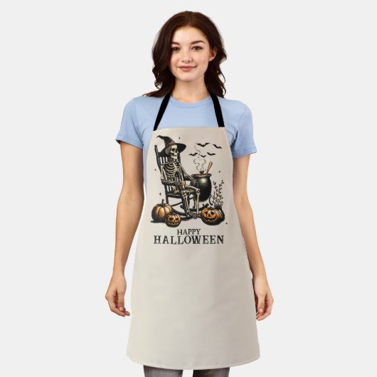 Grappig Vintage Skelet Halloween Schort (Gedragen)