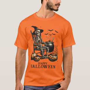 Grappig Vintage Skelet Wachtend op Halloween T-shirt