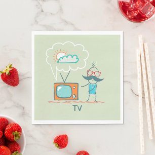 Grappig Vintage Televisie Doodle Karakter Servet