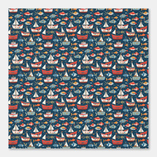 Grappig Vis en Boot Patroon Behang