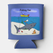 Grappig visvlees en cartoon met haaienontwerp blikjeskoeler (Voorkant)