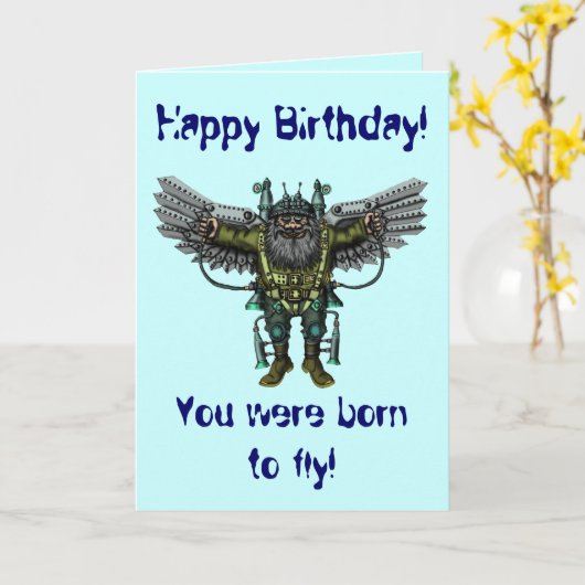 Grappig vliegende man gelukkige verjaardagskaart kaart (Gele Bloem)