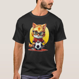 Grappig Voetbal Kat Gezicht met Bril voor Jongens T-shirt