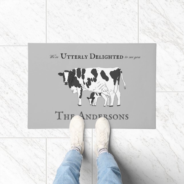 Grappig volkomen opgetogen Koe kalf welkom deur ma Deurmat (Binnen)