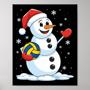 Grappig Volleybal Sneeuwman Kerst Volleybal Speel Poster