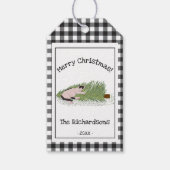 Grappig vrolijk kerstfeest! Cat vs Tree B & W Ging Cadeaulabel (Voorkant)