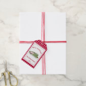 Grappig vrolijk kerstfeest! Cat vs Tree Red Gingha Cadeaulabel (Met Touw)