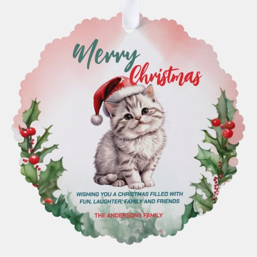 Grappig Vrolijk Kerstkrans Schattige Kattenkatje Ornament Kaart (Achterkant)