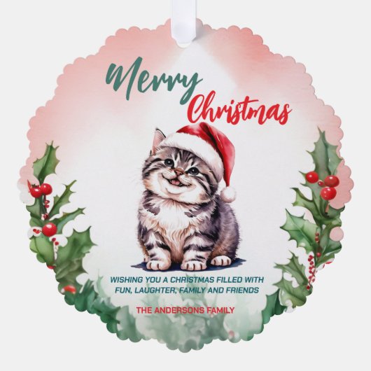 Grappig Vrolijk Kerstkrans Schattige Kattenkatje Ornament Kaart (Voorkant)