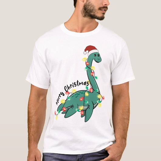 Grappig Vrolijk Kerstmis Lochness Monster T-shirt (Voorkant)