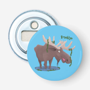 Grappig vrolijke cartoon illustratie button flesopener