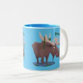 Grappig vrolijke cartoon illustratie tweekleurige koffiemok (Voorkant rechts)