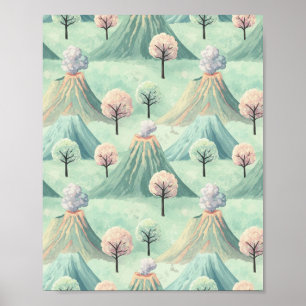 Grappig vulkanisch landschap - Fantasy Art Print