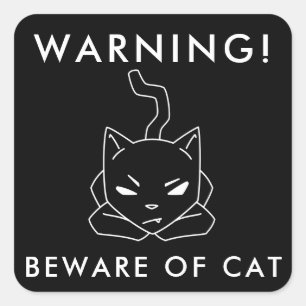 Grappig waarschuwingsteken   Angry Cat Logo Vierkante Sticker
