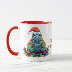 Grappig Water Kleur Walrus Santa Kerstmis Party Ro Mok