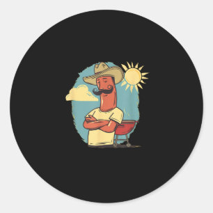 Grappig Weenie gezicht in BBQ seizoen voor hotdogs Ronde Sticker