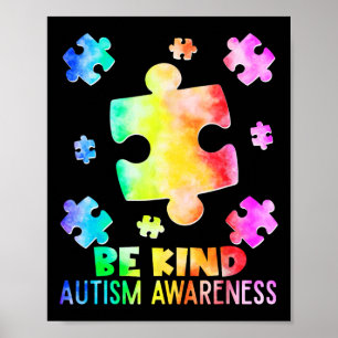 Grappig Wees Aardig Puzzelstukken Tie Dye Autisme Poster