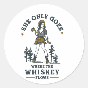 Grappig Western Cowgirl Whiskey Lover Ronde Sticker