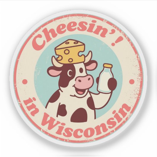 Grappig Wisconsin Koe Kaas Pet Retro Sticker (Voorkant)