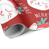 Grappig wit kattenpatroon Vrolijk kerstfeest Cadeaupapier (Rol Hoek)