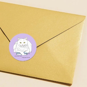 Grappig Witte Kat Boek Lezen Humor Paars Ronde Sticker