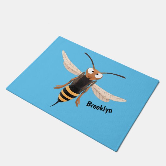 Grappig woedende wesp cartoon illustratie deurmat (Schuin)