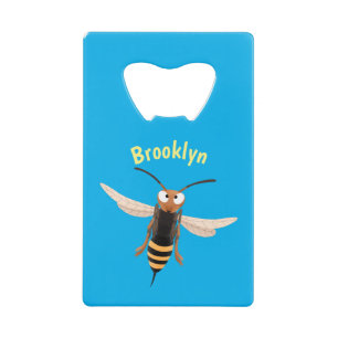 Grappig woedende wesp cartoon illustratie kredietkaart flessenopener