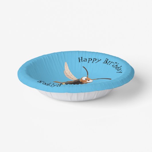 Grappig woedende wesp cartoon illustratie papieren kommen (Gebogen)