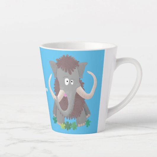 Grappig wollig mammoth cartoon illustratie latte mok (Rechts)