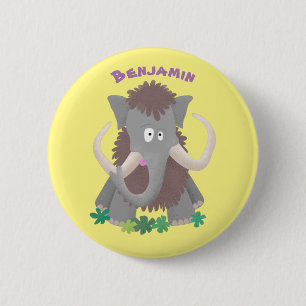Grappig wollig mammoth cartoon illustratie ronde button 5,7 cm