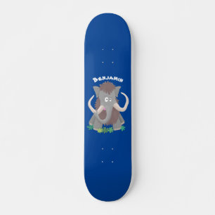 Grappig wollig mammoth cartoon illustratie skateboard