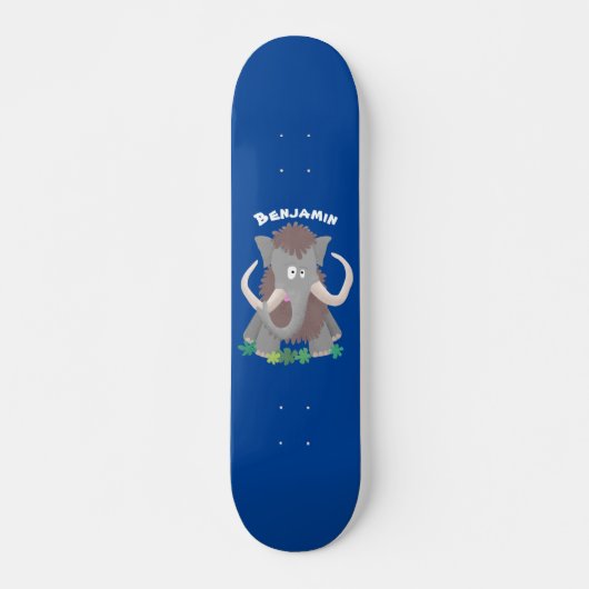 Grappig wollig mammoth cartoon illustratie skateboard (Voorkant)