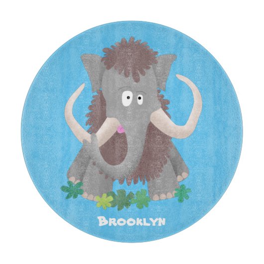 Grappig wollig mammoth cartoon illustratie snijplank (Voorkant)