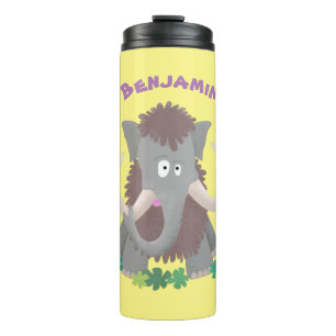Grappig wollig mammoth cartoon illustratie thermosbeker