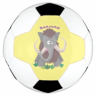 Grappig wollig mammoth cartoon illustratie voetbal