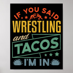 Grappig worstelen en taco's shirt worstelen retro poster