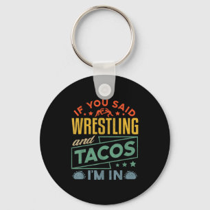 Grappig worstelen en taco's shirt worstelen retro sleutelhanger