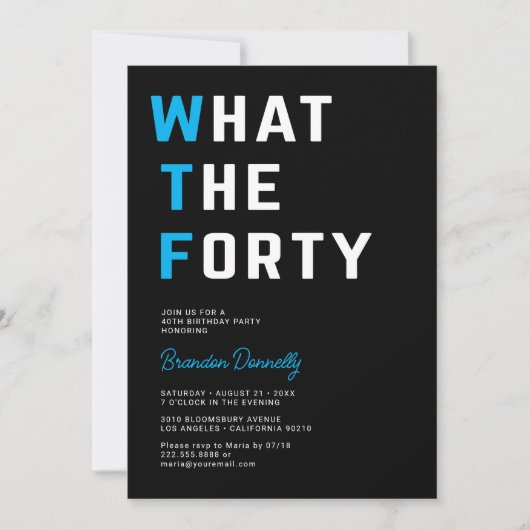 Grappig WTF Volwassene 40e Verjaardagsfeestje Kaart (Voorkant)