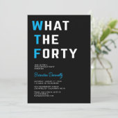 Grappig WTF Volwassene 40e Verjaardagsfeestje Kaart (Staand voorkant)