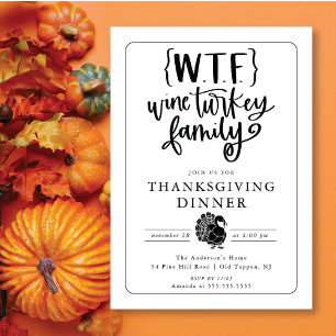 Grappig WTF Wijn Turkije Familie Thanksgiving Dine Kaart