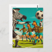 Grappig Zebra en paardenvoetbal spel Briefkaart (Voorkant / Achterkant)