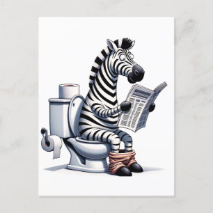 Grappig Zebra op wc lezen krant Briefkaart