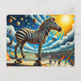 Grappig Zebra Skateboarden Surreal Kleurrijk Briefkaart